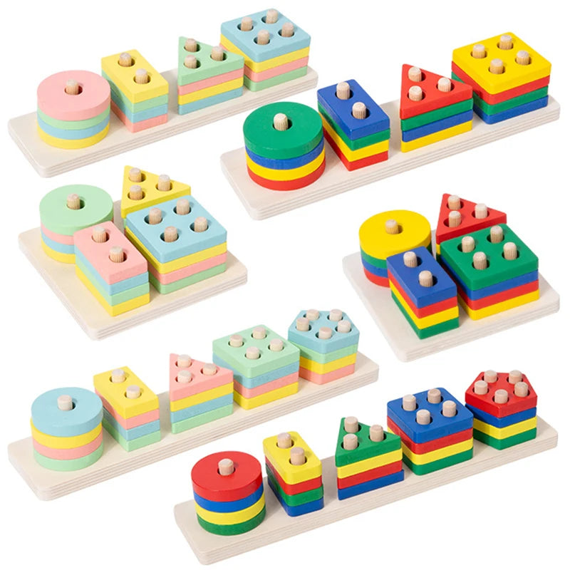Montessori Wooden Shape Sorting Stacking Toy for Toddlers