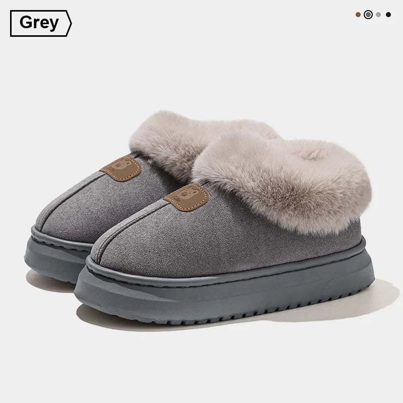 Fleece Lined Winter Slippers Men Women Ankle Cover Thick Sole Lightweight Eva Indoor Outdoor Warm