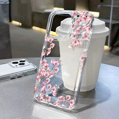 Girls Flower Clear Phone Case Iphone 16 15 14 13 12 11 Pro Max Plus Bumper Shockproof Hard Cover