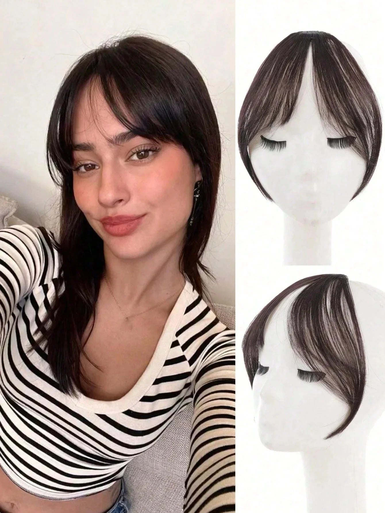 Synthesis Wig Middle-Part Bangs Hair Extensions Clip Forehead Natural Seamless French Oblique