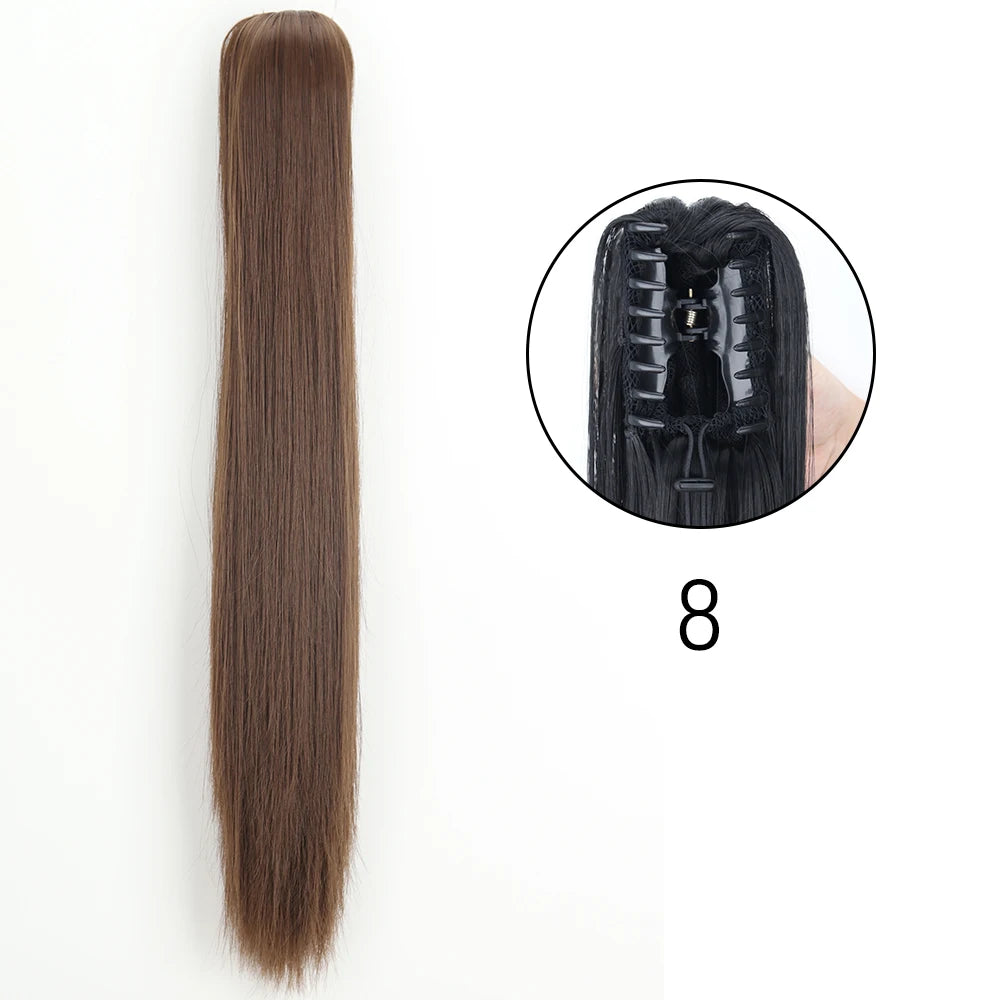 Synthetic Long Straight Claw Clip Ponytail Hair Extensions 24inch Heat Resistant Pony Tail Piece