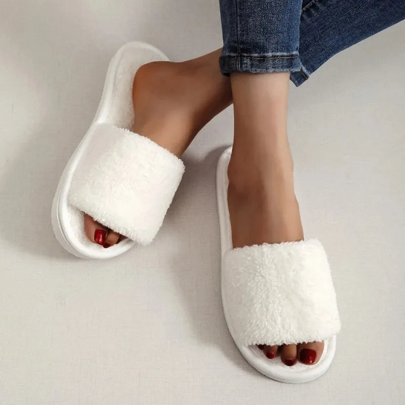 Four Seasons Women S Home Slippers Slides Sandals Shoes White Fur Warm Plush Comfortable Lightweight