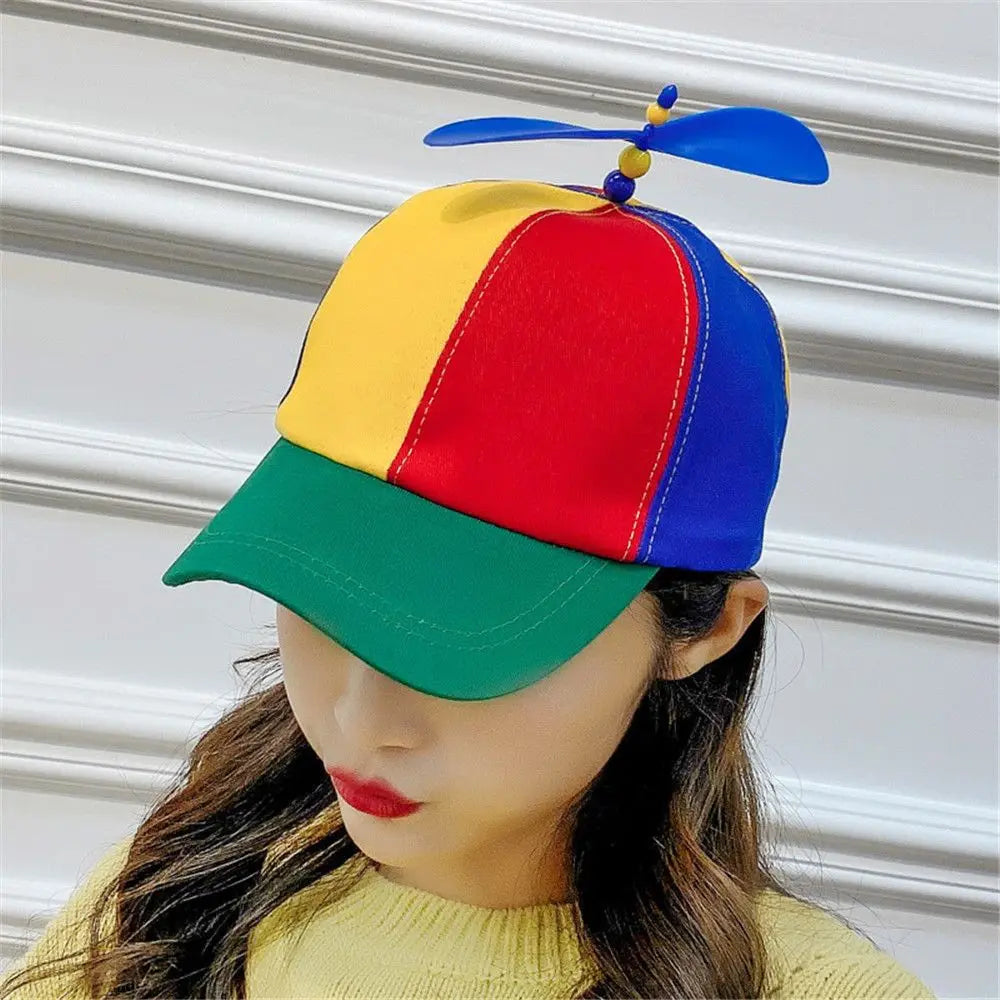 Propeller Baseball Cap – Funny Colorblock Snapback Hat with Helicopter Spinner