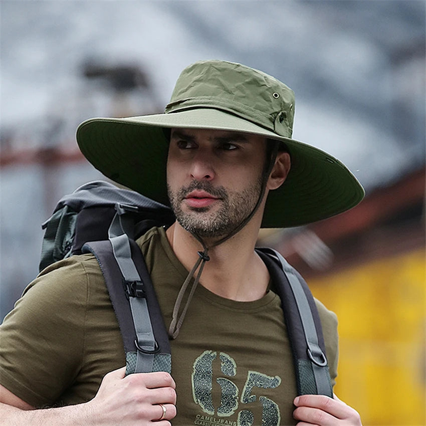 Wide Brim Sun Hat – Mesh Breathable Outdoor Bucket Hat for Men