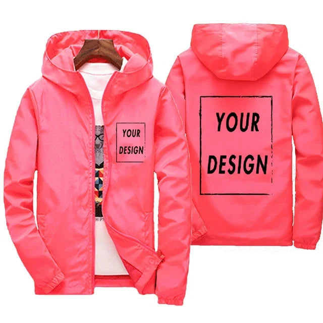 Custom Logo Men's Windbreaker Jacket – Waterproof Hooded Zip-Up