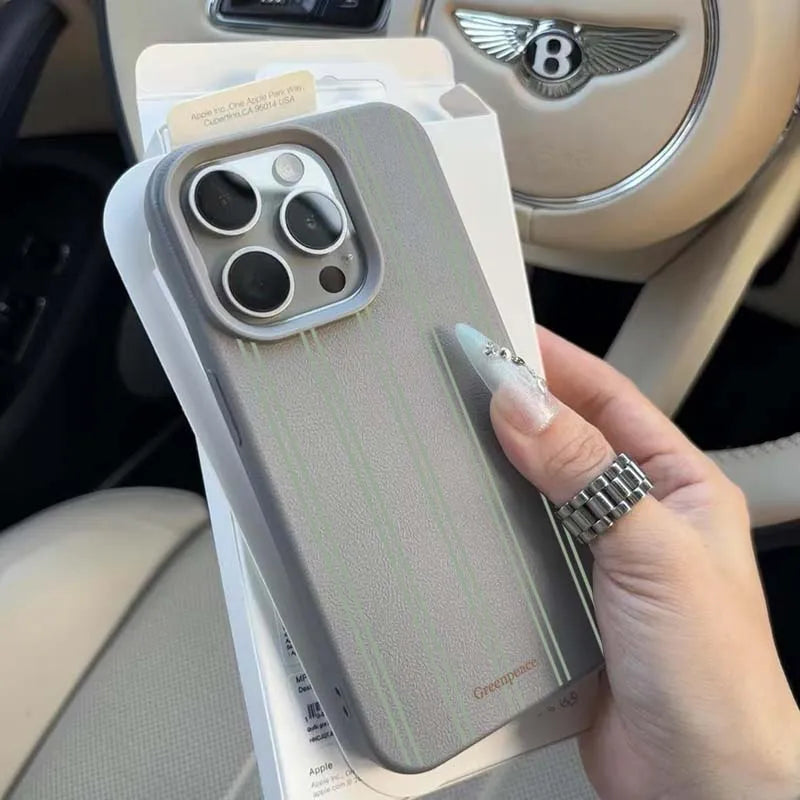Green Stripe Lichee Pattern Phone Case Iphone 17 16 15 14 13 12 11 Pro Max Xs X Xr Plus 16e
