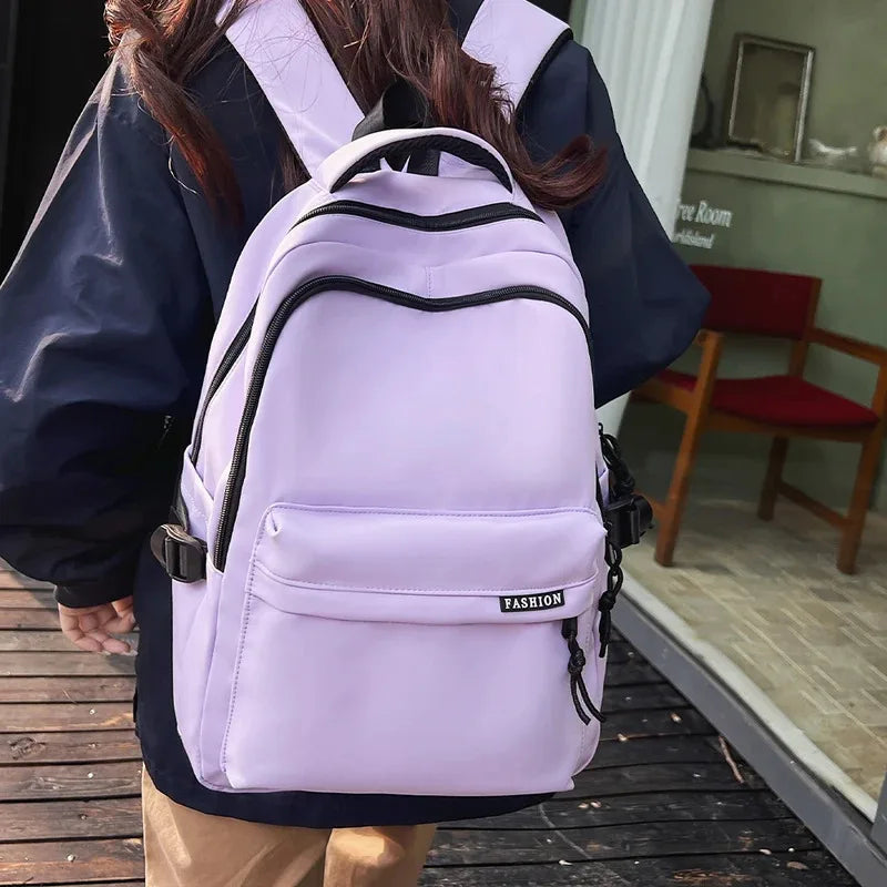 Large Capacity Student Backpack – Solid Color Travel School Bag