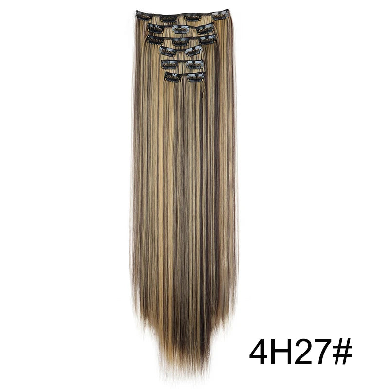 Clip-In Hair Extensions 6-Piece Set Long Straight Synthetic Seamless
