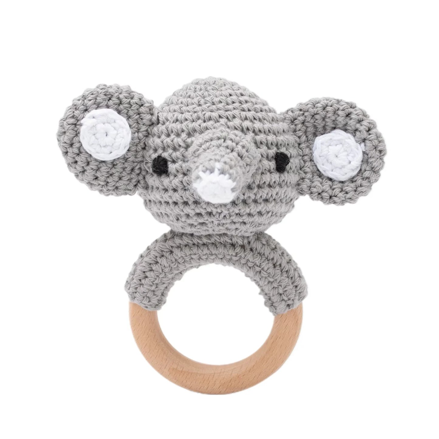 Baby Crochet Rattle & Wooden Teether Toy – BPA-Free Animal Ring