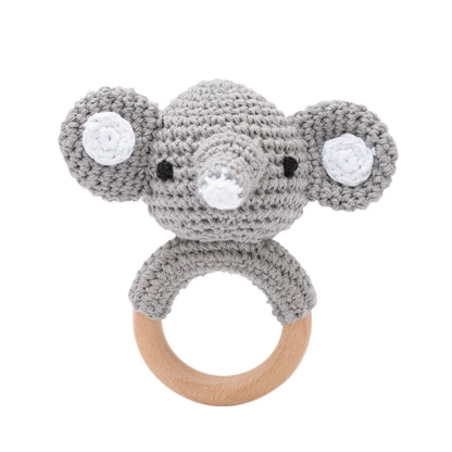 Baby Crochet Rattle & Wooden Teether Toy – BPA-Free Animal Ring
