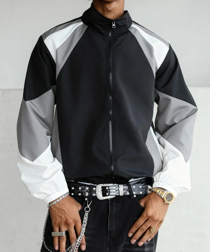 Men's Color-Block Windbreaker Jacket – Lightweight Casual Zip-Up