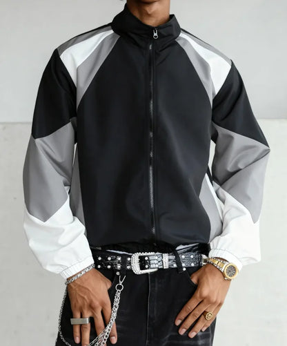 Men's Color-Block Windbreaker Jacket – Lightweight Casual Zip-Up