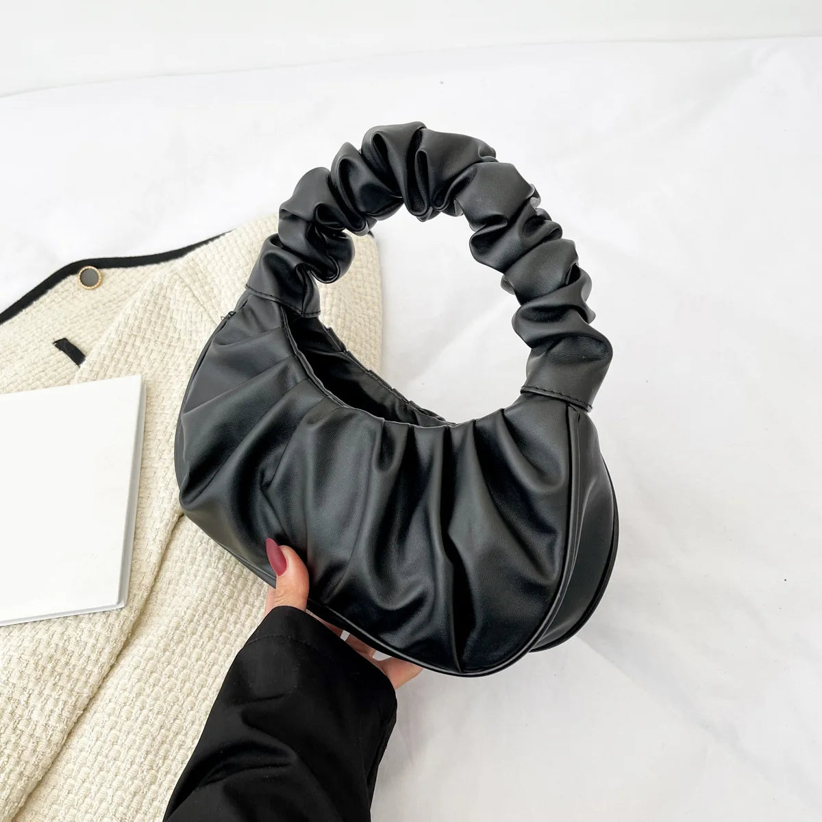 Pleated Cloud Hobo Bag – Women's PU Leather Handbag