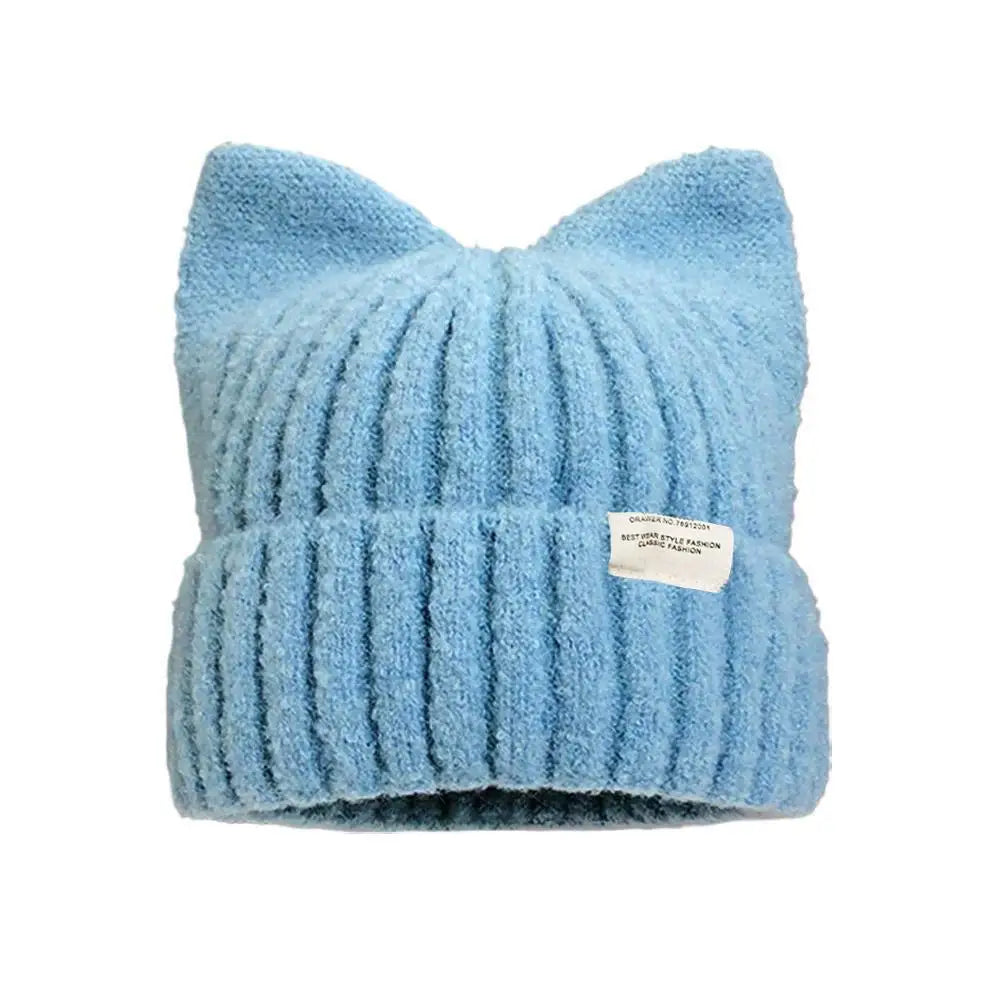 Cat Ear Beanie Hat – Women's Warm Knit Winter Cap