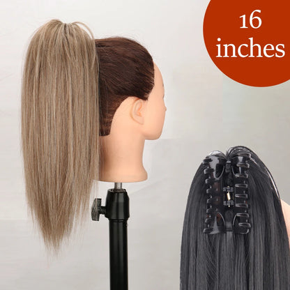Synthetic Long Straight Claw Clip Ponytail Hair Extensions 24inch Heat Resistant Pony Tail Piece