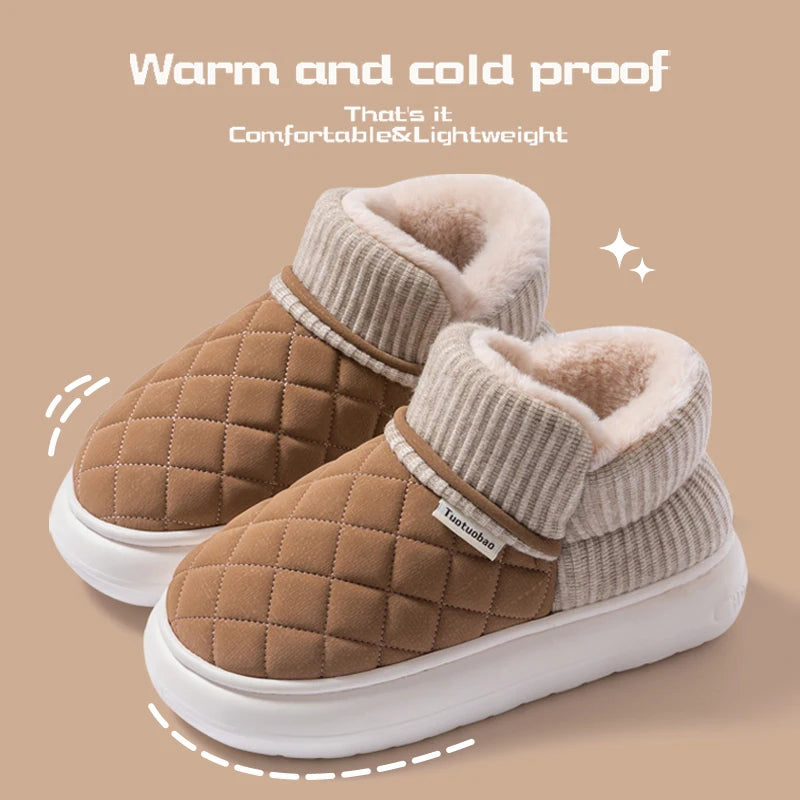 Winter Thick Soled Anti Slip Warm Cotton Shoes Fleece Bag Slippers External Wear - Anti Slip Thick