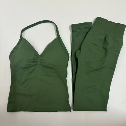 Women's 2-Piece Yoga Set – Backless Tank Top & Scrunch Leggings