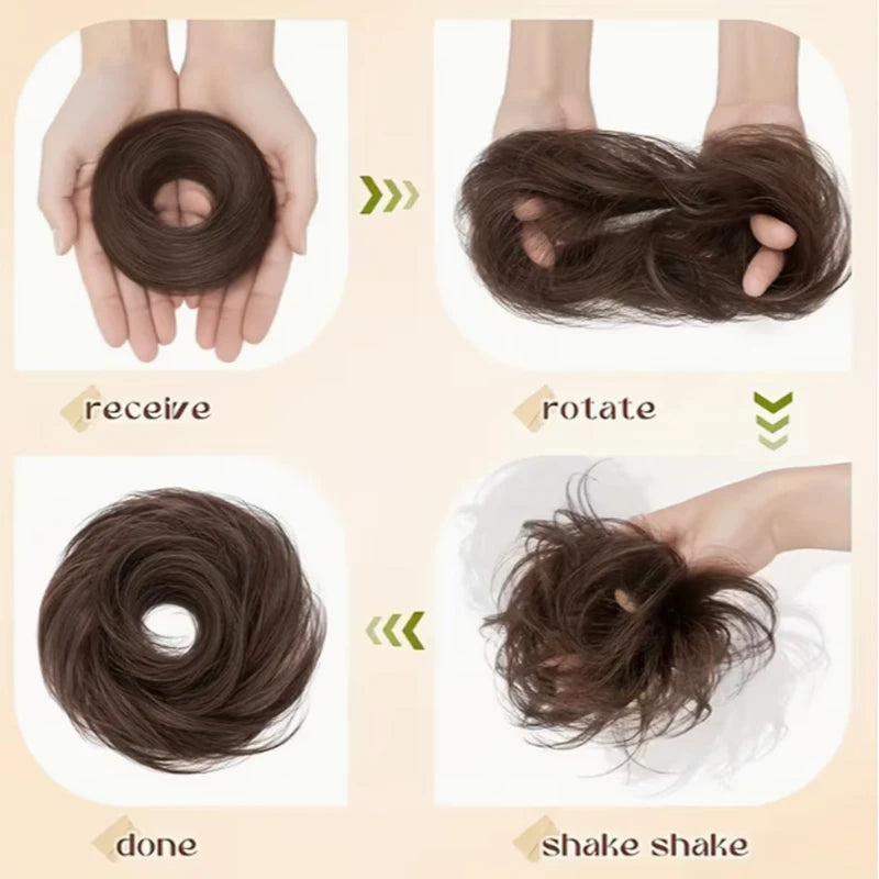 Synthetic Short Straight Hair Bun Chignon Hairpiece Ring Hairstyle Heat-Resistant Easy Wear