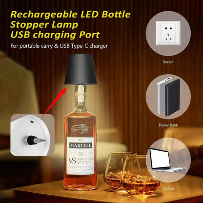 Rechargeable Wireless Led Wine Bottle Lamp Touch Dimming 3 Color Modes Cordless Lampshade Stopper
