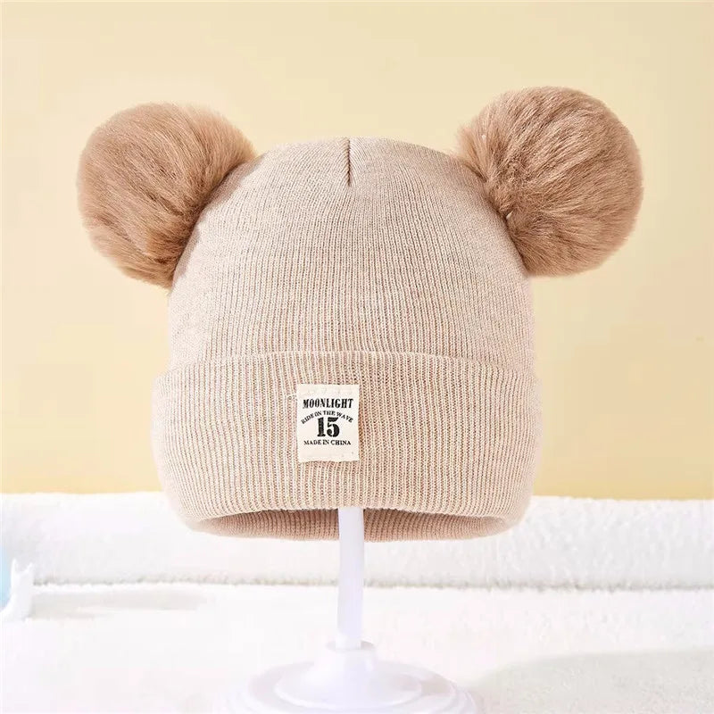 Kids Double Pom Pom Knit Beanie Hat – Warm Winter Hat for Boys & Girls
