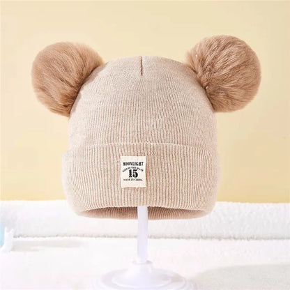 Kids Double Pom Pom Knit Beanie Hat – Warm Winter Hat for Boys & Girls