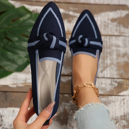 Women's Knitted Flat Loafers – Breathable Pointed Toe Slip-On Shoes