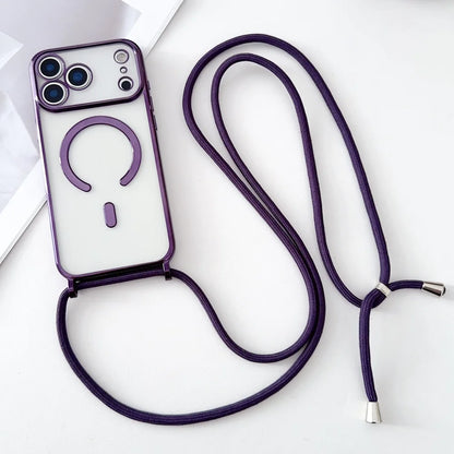 Luxury Necklace Cord Rope Lanyard Plating Magnetic Clear Phone Case Iphone 17 16 14 11 12 13 15 Pro