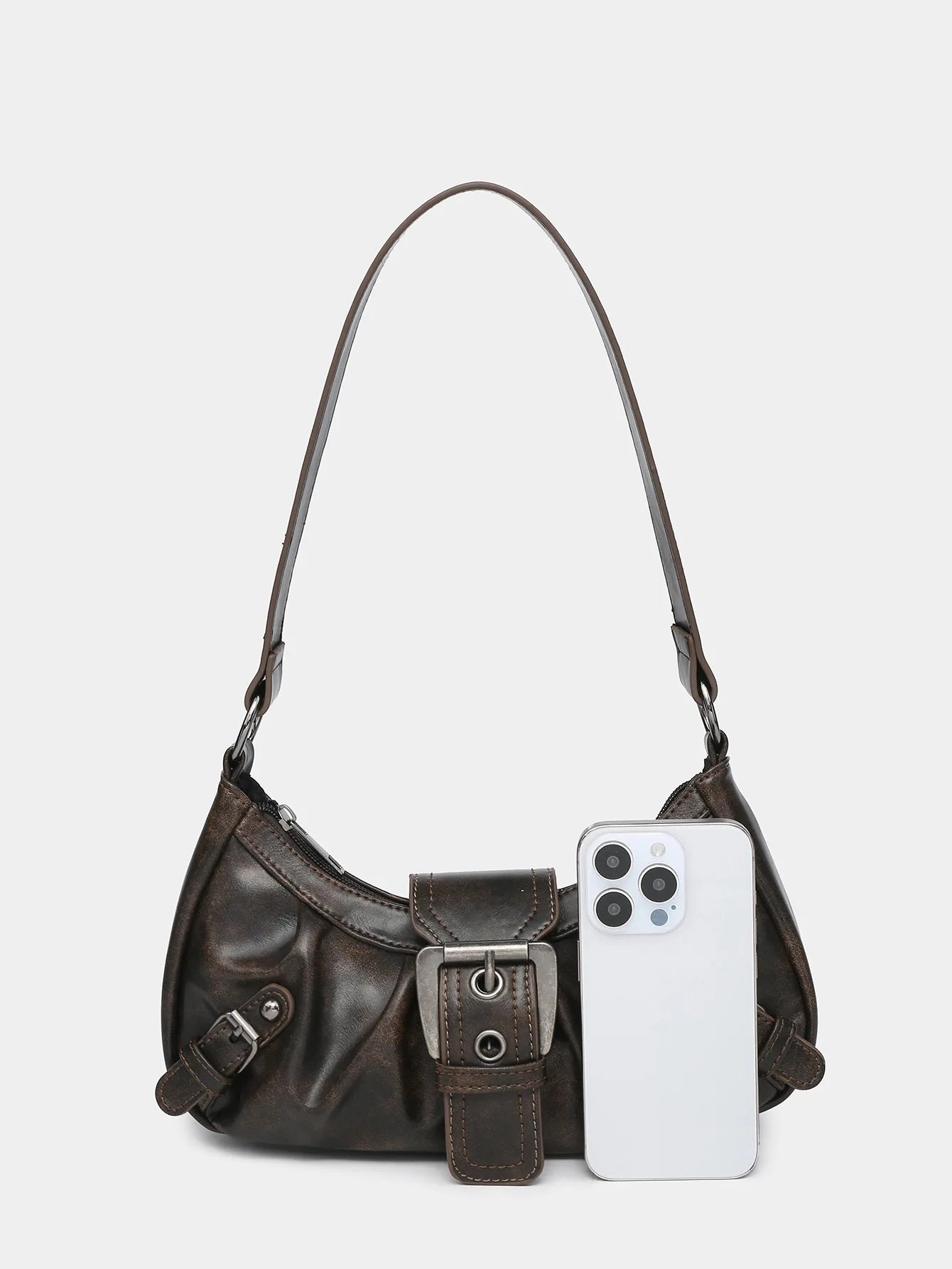 Retro Y2K Leather Shoulder Bag Women's Vintage Hobo Purse