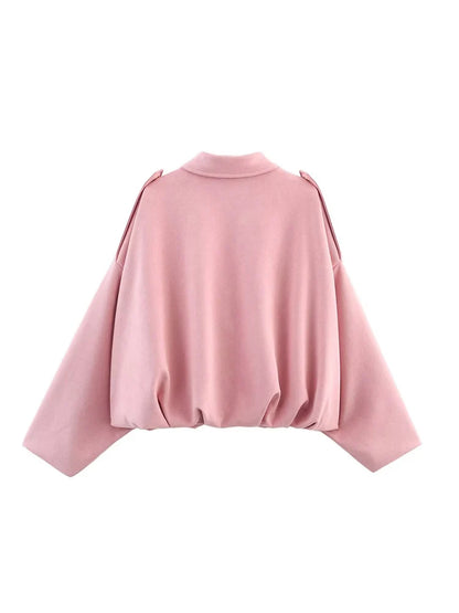 Women's Oversized Suede Bomber Jacket – Long Sleeve Zip-Up Coat