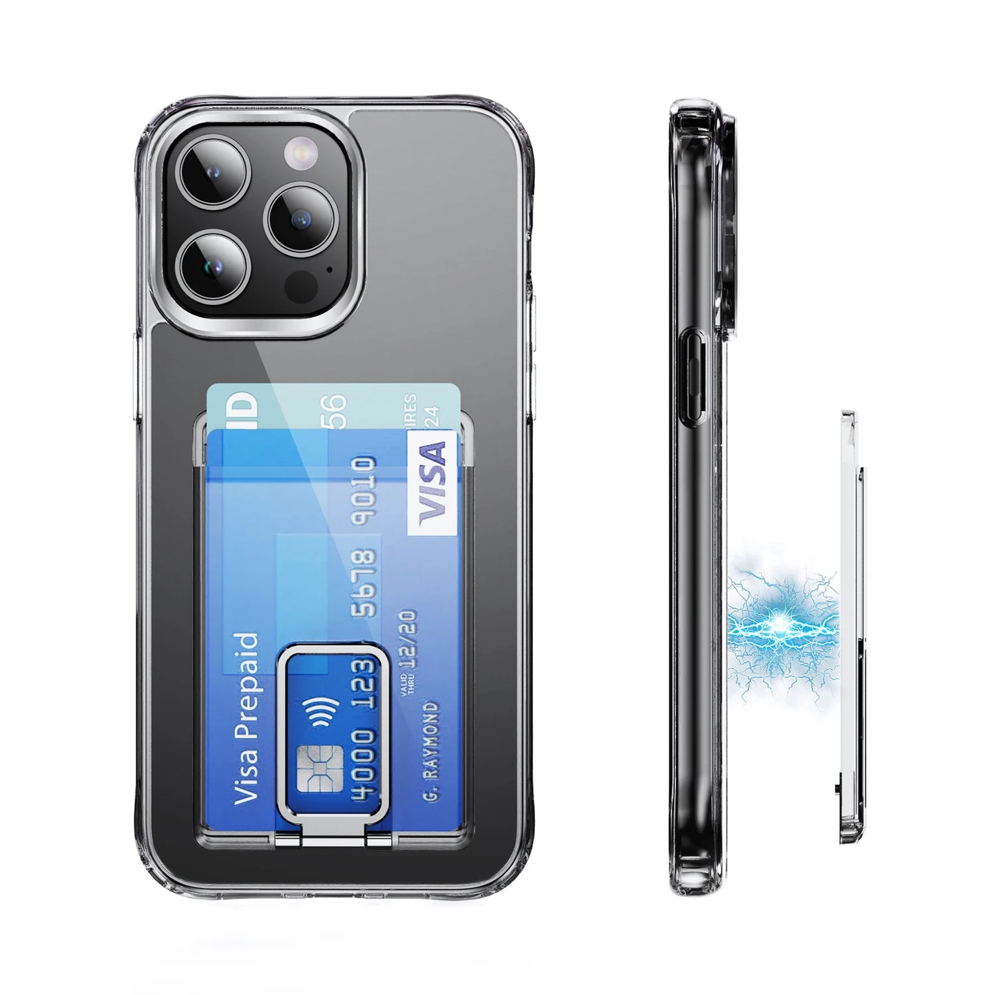 Transparent Strong Magnetic Magsafe Card Wallet Metal Stand Holder Clear Case Iphone Phone Back Bag
