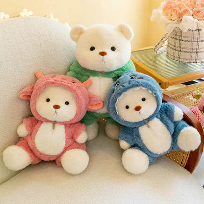 Kawaii Bear Plush Toy in Animal Costume Onesie – Soft Stuffed Doll