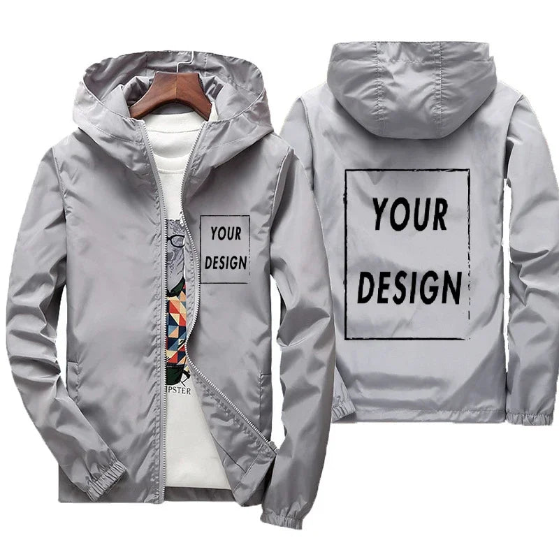 Custom Logo Men's Windbreaker Jacket – Waterproof Hooded Zip-Up