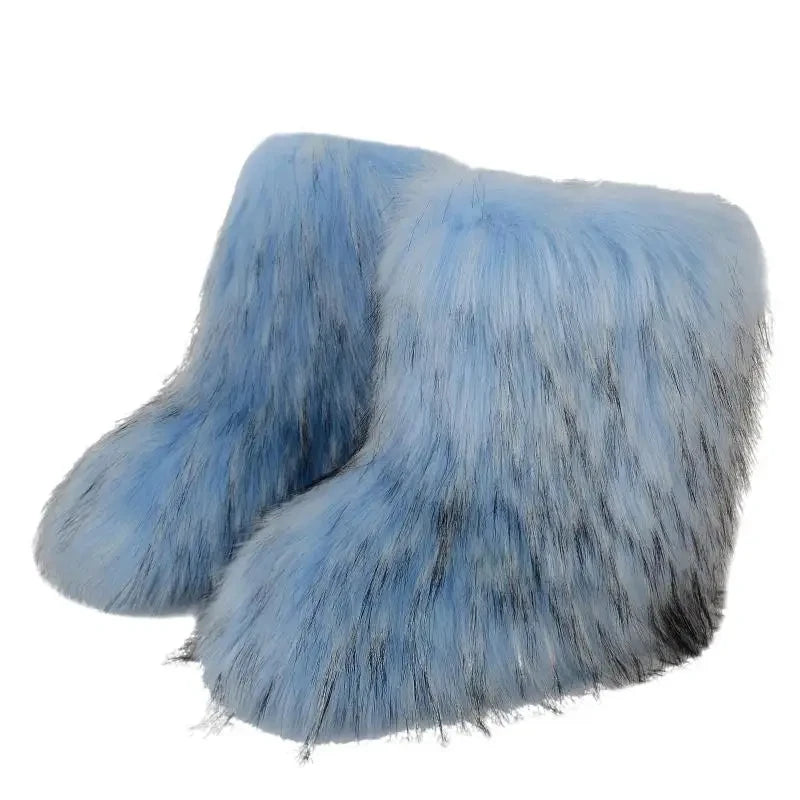 Faux Fur Snow Boots for Women – Fluffy Plush Winter Footwear
