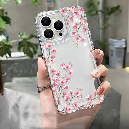 Girls Flower Clear Phone Case Iphone 16 15 14 13 12 11 Pro Max Plus Bumper Shockproof Hard Cover