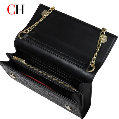 Women's Chain Crossbody Bag – Letter Print PU Leather Flap Shoulder Purse