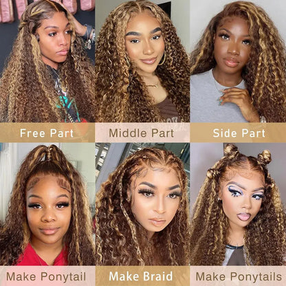 Highlight Curly Wig 13x4 Lace Front Human Hair Wigs Glueless Hd Deep Wave Frontal 4