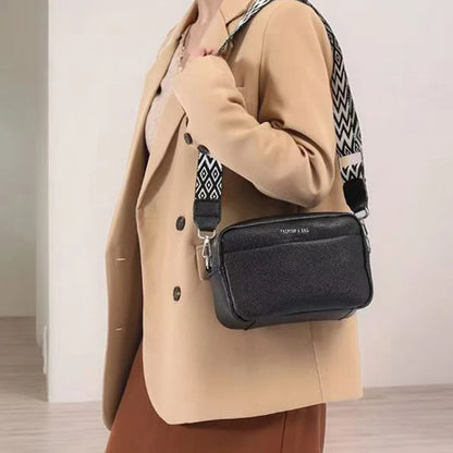 Canvas Crossbody Bag with Wide Patterned Strap – Unisex Camera Purse