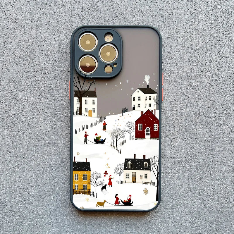 Rural Building Snow Scenery Phone Case Iphone 16 15 Pro Max Plus 14 13 12 Mini 11 Xs X Xr 7 8