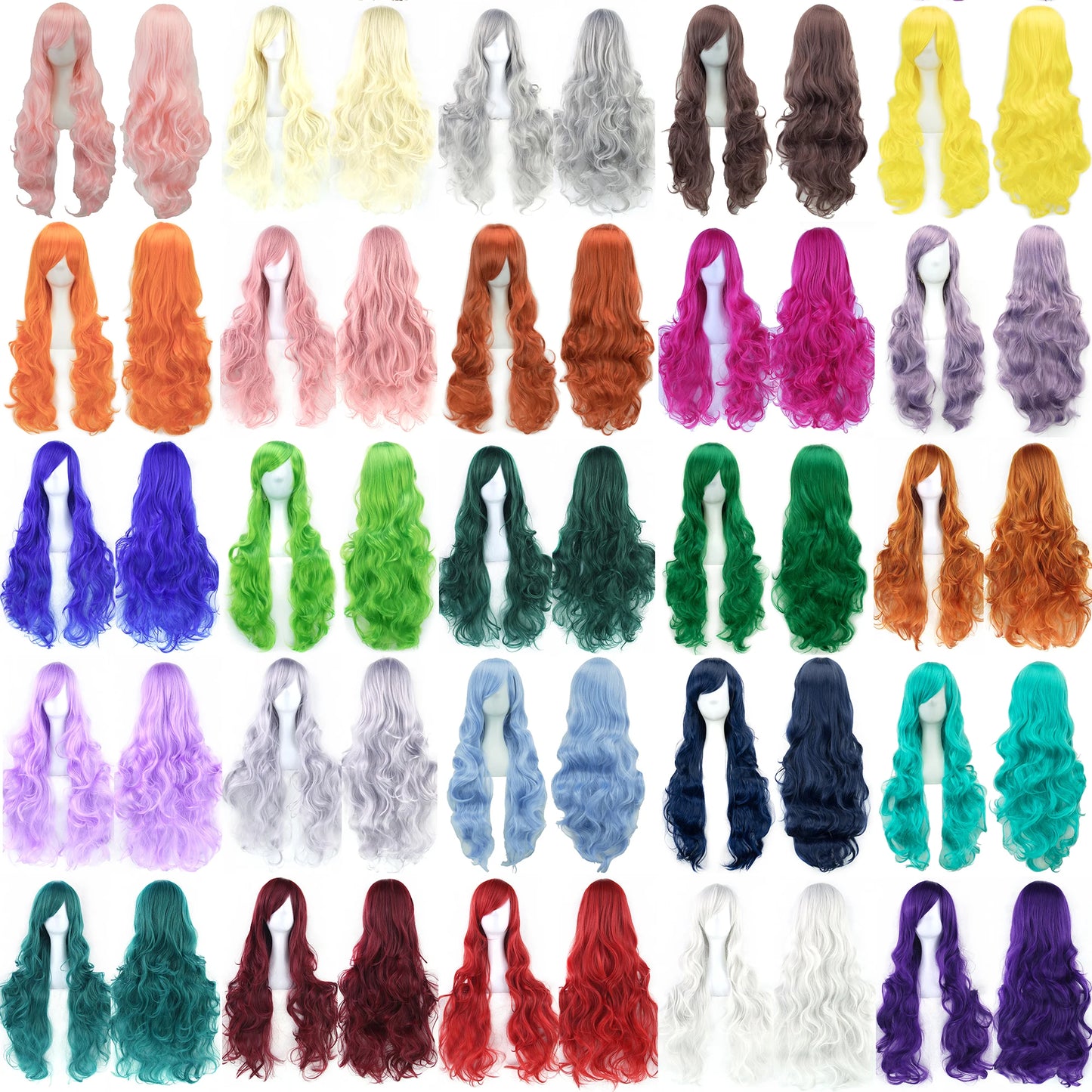 Soowee Curly Long Synthetic Hair Green Wig Hairpiece Pink Black Party Cosplay Wigs Women