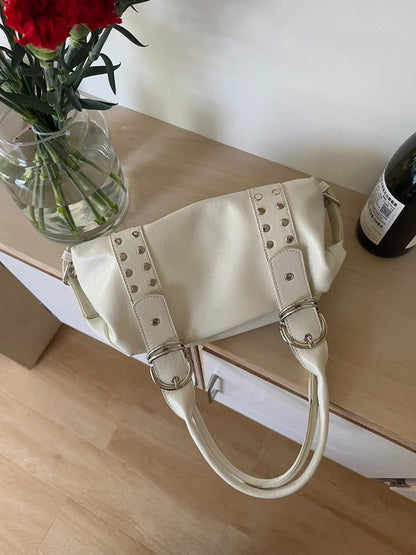 Rivet PU Leather Motorcycle Shoulder Bag – Women's Large Underarm Handbag