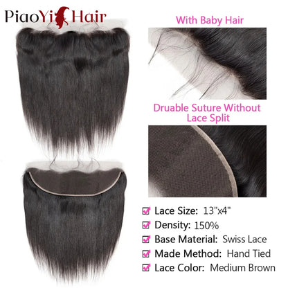 Frontal Only 13x6 Straight 13x4 Hd Lace Brazilian Human Hair Preplucked 4x4 5x5 6x6 Transparent 2x6