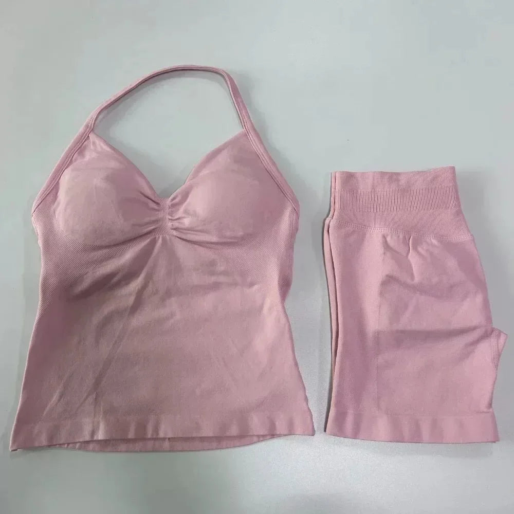 Women's Halter Neck Sports Bra & Shorts Set