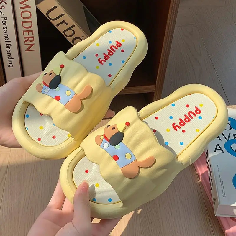 Cartoon Puppy Slippers – Soft Non-Slip Indoor House Shoes for Women
