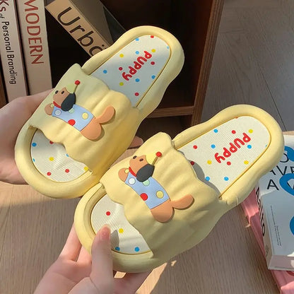 Cartoon Puppy Slippers – Soft Non-Slip Indoor House Shoes for Women