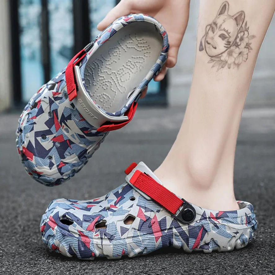 Men's Camouflage Clogs – Big Size Garden Sandals with Adjustable Strap