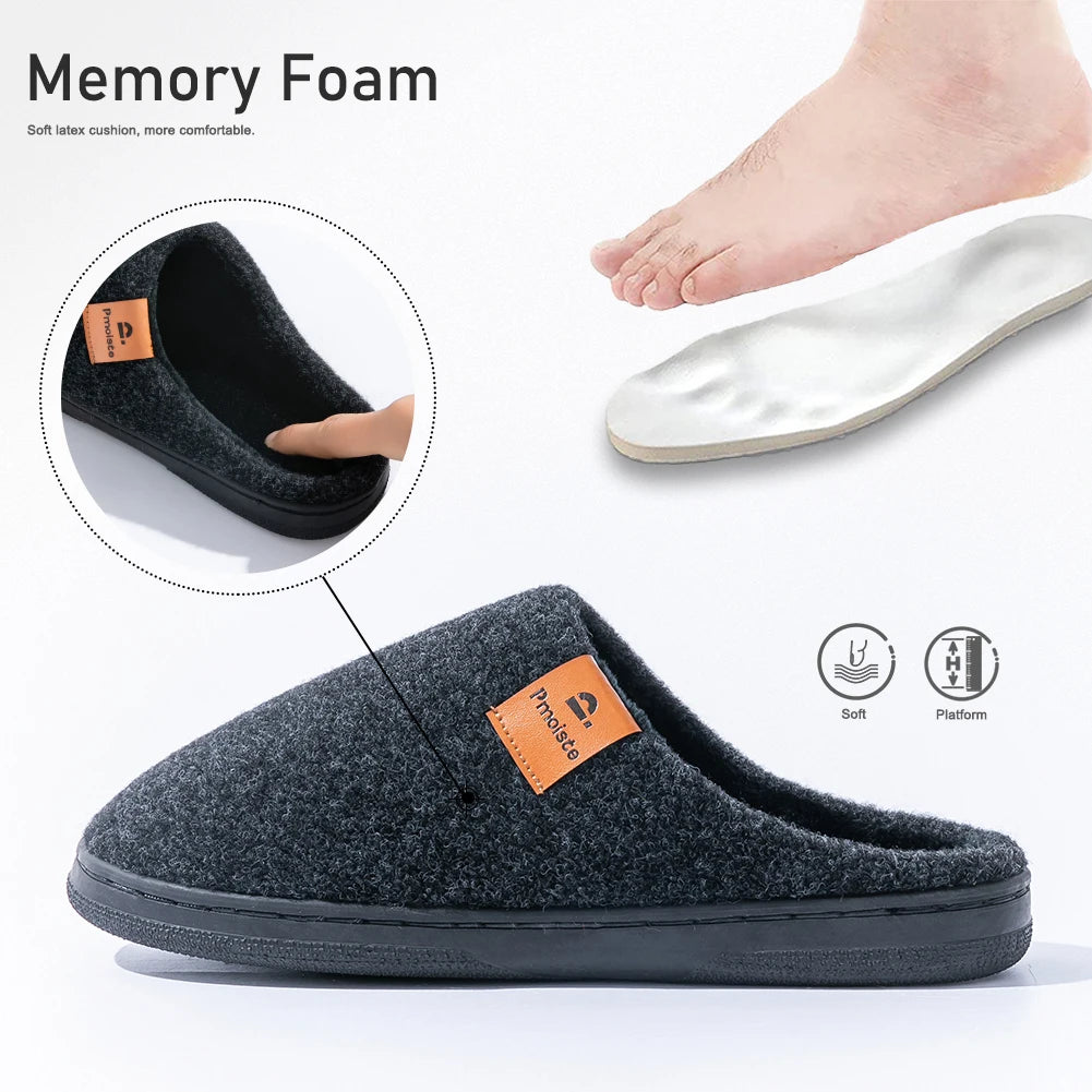 Winter Men Felt Platform House Slippers Ultra Warm Cushion Cozy Living Non-Slip Tpr Outdoor Indoor