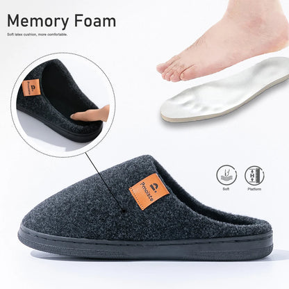 Winter Men Felt Platform House Slippers Ultra Warm Cushion Cozy Living Non-Slip Tpr Outdoor Indoor