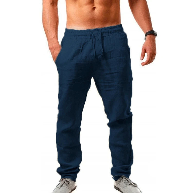 Men's Linen Wide-Leg Pants – Casual Drawstring Trousers