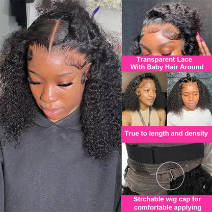 Bob Wig Human Hair 13x4 Transparent Lace Front Wigs Super Double Drawn Black Women Deep Wave Curly