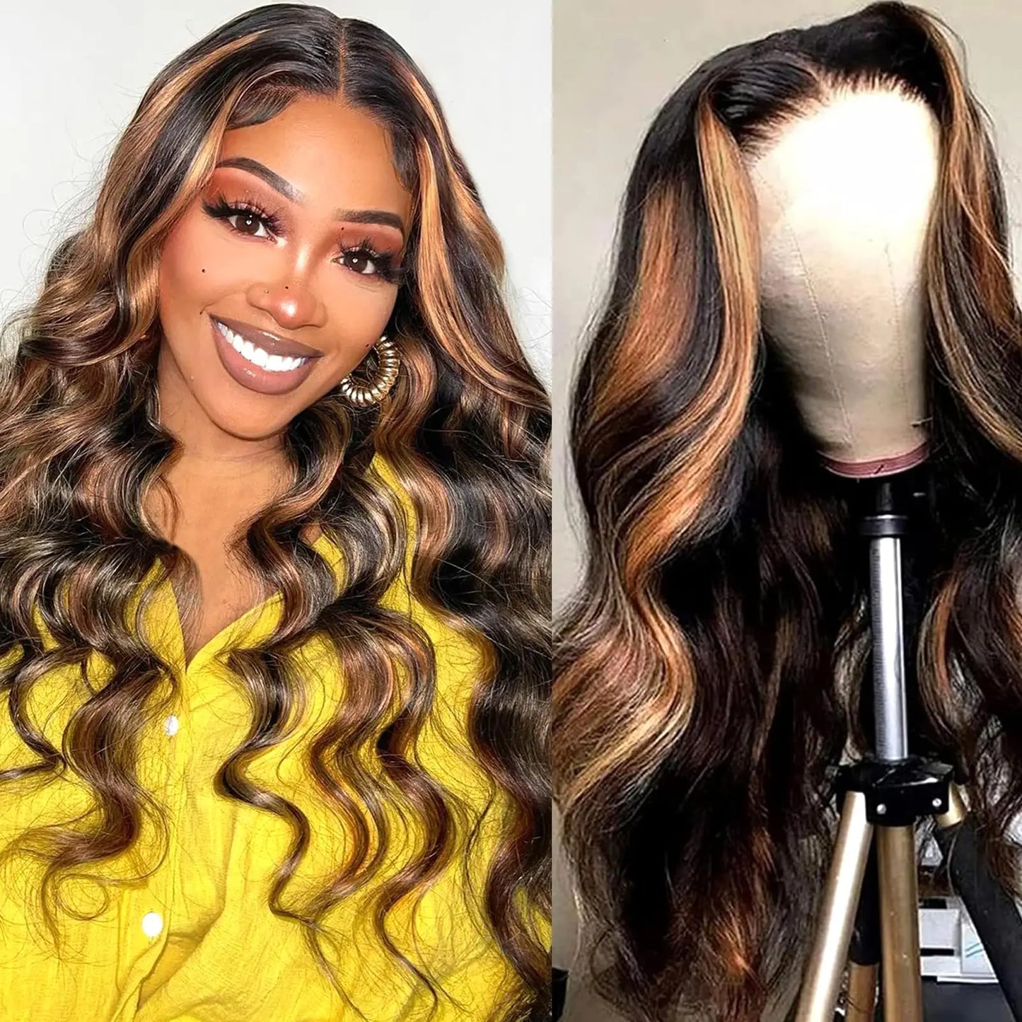 Ombre Highlight Body Wave Lace Front Wig - Human Hair